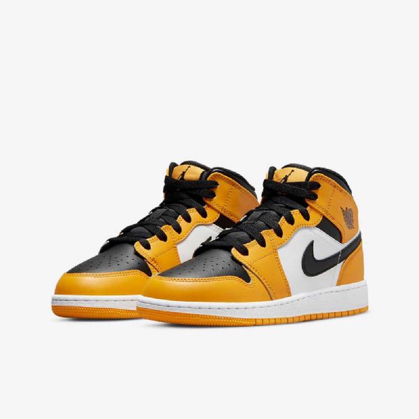 Nike Air Jordan 1 Mid Tops Sko Barn Gul Hvite Svarte