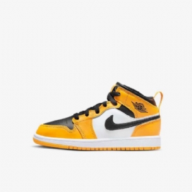 Nike Air Jordan 1 Mid Tops Sko Barn Gul Hvite Svarte