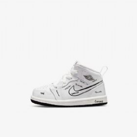 Nike Air Jordan 1 Mid Tops Sko Barn Hvite Svarte
