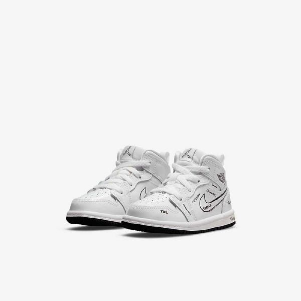 Nike Air Jordan 1 Mid Tops Sko Barn Hvite Svarte