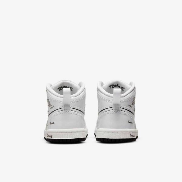 Nike Air Jordan 1 Mid Tops Sko Barn Hvite Svarte