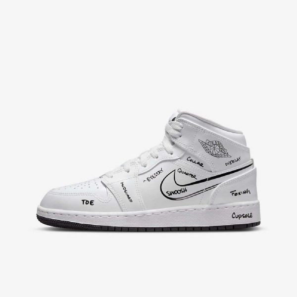 Nike Air Jordan 1 Mid Tops Sko Barn Hvite Svarte