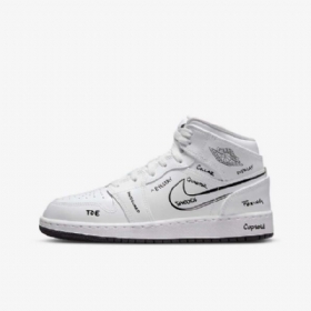 Nike Air Jordan 1 Mid Tops Sko Barn Hvite Svarte