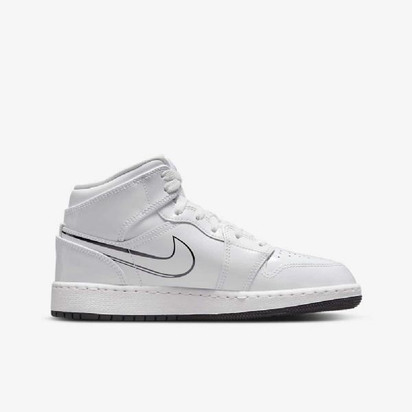 Nike Air Jordan 1 Mid Tops Sko Barn Hvite Svarte