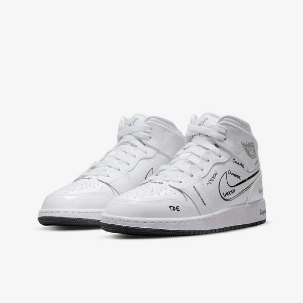 Nike Air Jordan 1 Mid Tops Sko Barn Hvite Svarte