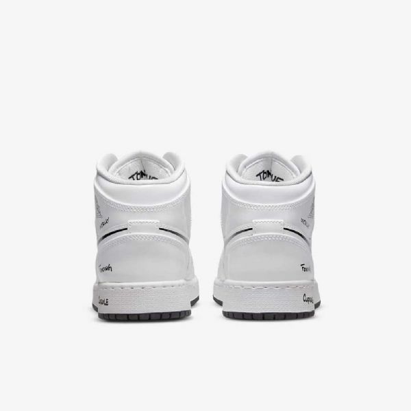 Nike Air Jordan 1 Mid Tops Sko Barn Hvite Svarte