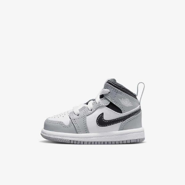 Nike Air Jordan 1 Mid Tops Sko Barn Lyse Grå Hvite