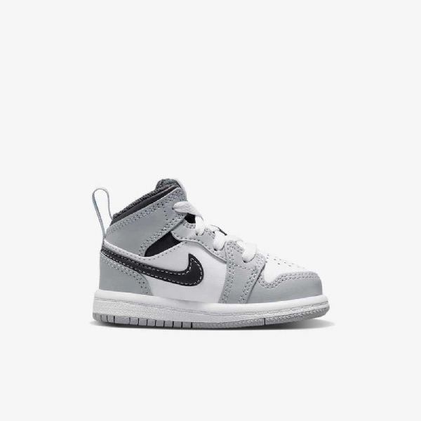 Nike Air Jordan 1 Mid Tops Sko Barn Lyse Grå Hvite