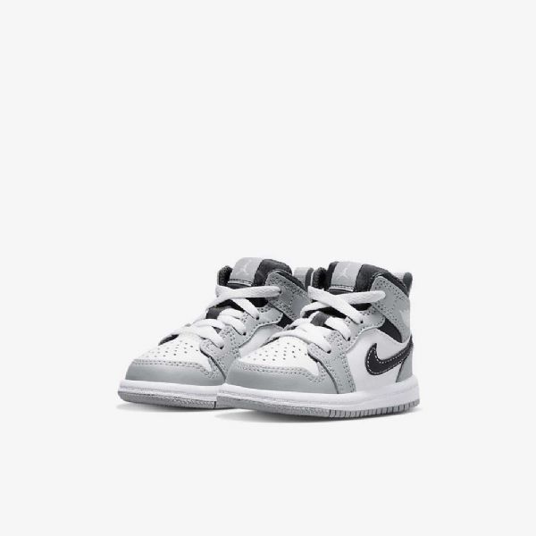 Nike Air Jordan 1 Mid Tops Sko Barn Lyse Grå Hvite