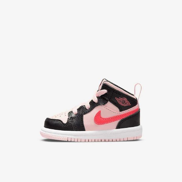 Nike Air Jordan 1 Mid Tops Sko Barn Rosa Svarte