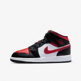 Nike Air Jordan 1 Mid Tops Sko Barn Svarte Hvite Rød