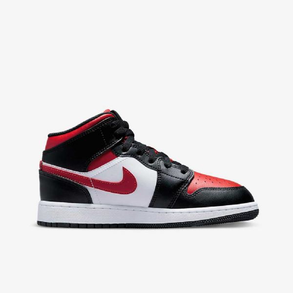Nike Air Jordan 1 Mid Tops Sko Barn Svarte Hvite Rød