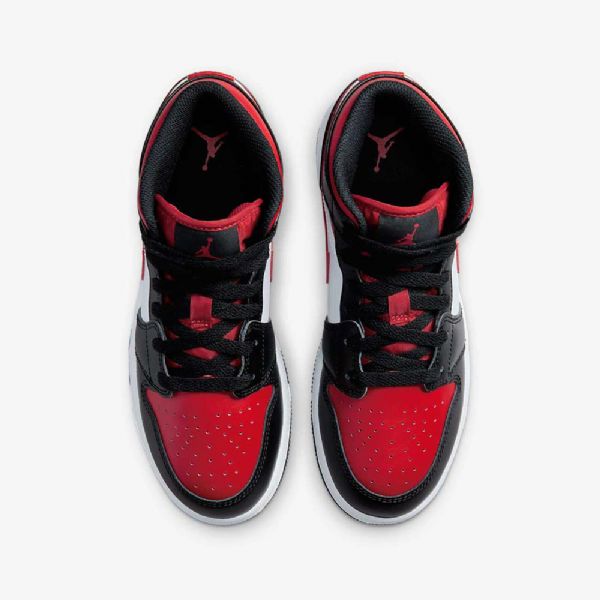 Nike Air Jordan 1 Mid Tops Sko Barn Svarte Hvite Rød