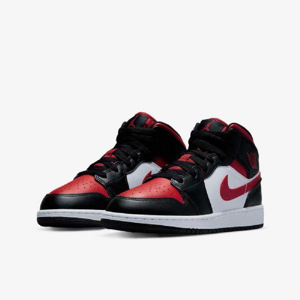 Nike Air Jordan 1 Mid Tops Sko Barn Svarte Hvite Rød