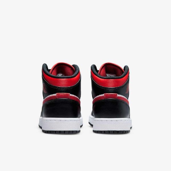 Nike Air Jordan 1 Mid Tops Sko Barn Svarte Hvite Rød