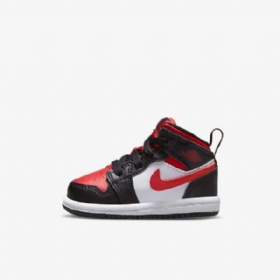 Nike Air Jordan 1 Mid Tops Sko Barn Svarte Hvite Rød
