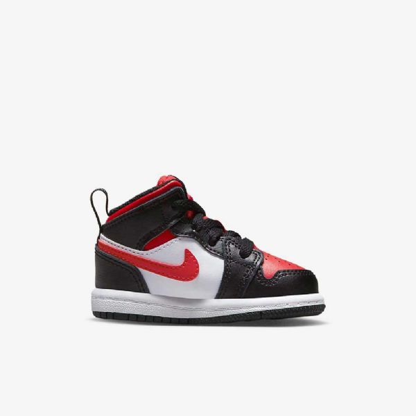 Nike Air Jordan 1 Mid Tops Sko Barn Svarte Hvite Rød