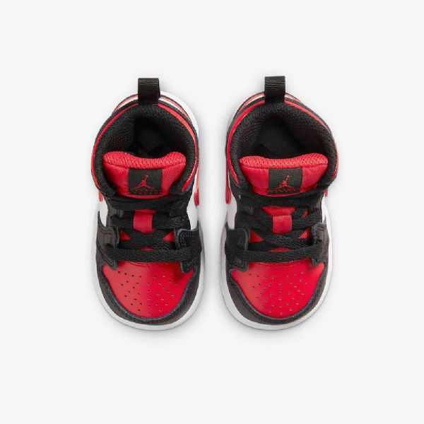 Nike Air Jordan 1 Mid Tops Sko Barn Svarte Hvite Rød