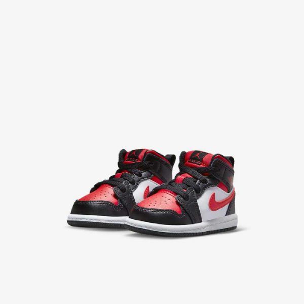 Nike Air Jordan 1 Mid Tops Sko Barn Svarte Hvite Rød