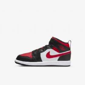 Nike Air Jordan 1 Mid Tops Sko Barn Svarte Hvite Rød