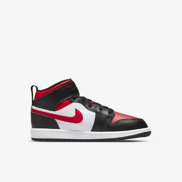 Nike Air Jordan 1 Mid Tops Sko Barn Svarte Hvite Rød