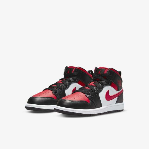 Nike Air Jordan 1 Mid Tops Sko Barn Svarte Hvite Rød