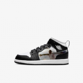 Nike Air Jordan 1 Mid Tops Sko Barn Svarte Rød Mørke