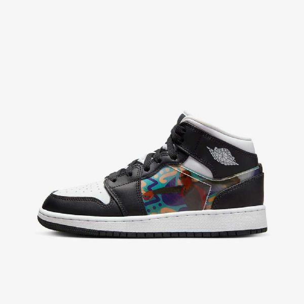 Nike Air Jordan 1 Mid Tops Sko Barn Svarte Rød Mørke
