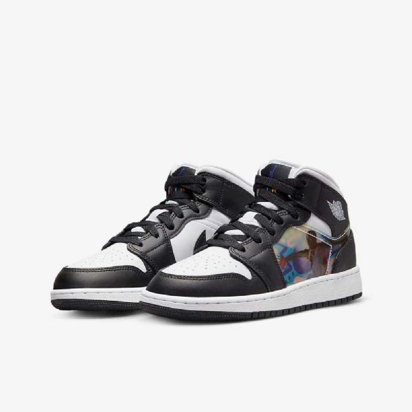 Nike Air Jordan 1 Mid Tops Sko Barn Svarte Rød Mørke