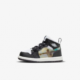 Nike Air Jordan 1 Mid Tops Sko Barn Svarte Rød Mørke