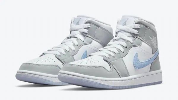 Nike Air Jordan 1 Mid Tops Sko Dame Grå Blå