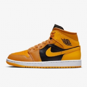 Nike Air Jordan 1 Mid Tops Sko Dame Gul Svarte