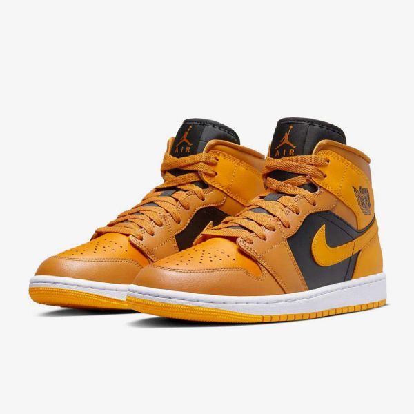 Nike Air Jordan 1 Mid Tops Sko Dame Gul Svarte