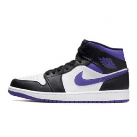 Nike Air Jordan 1 Mid Tops Sko Dame Hvite Svarte Lilla