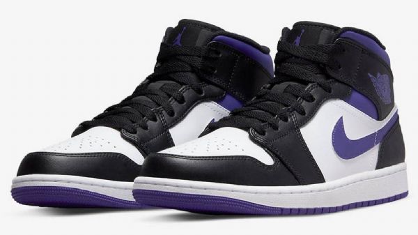 Nike Air Jordan 1 Mid Tops Sko Dame Hvite Svarte Lilla