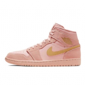 Nike Air Jordan 1 Mid Tops Sko Dame Korall Gull