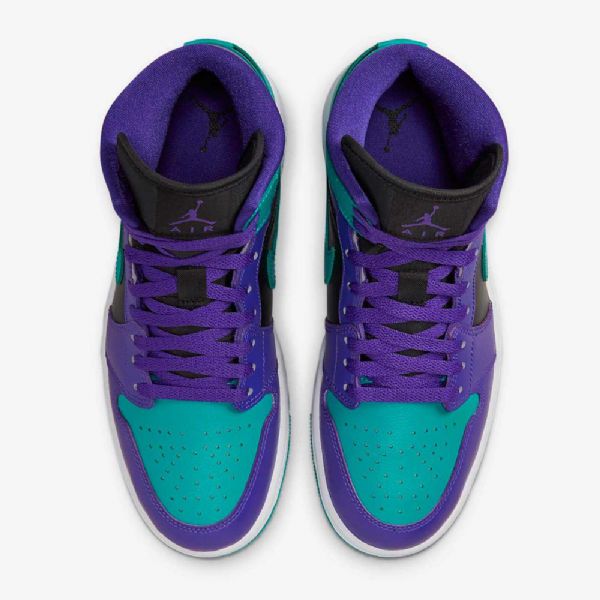 Nike Air Jordan 1 Mid Tops Sko Dame Lilla Svarte Hvite