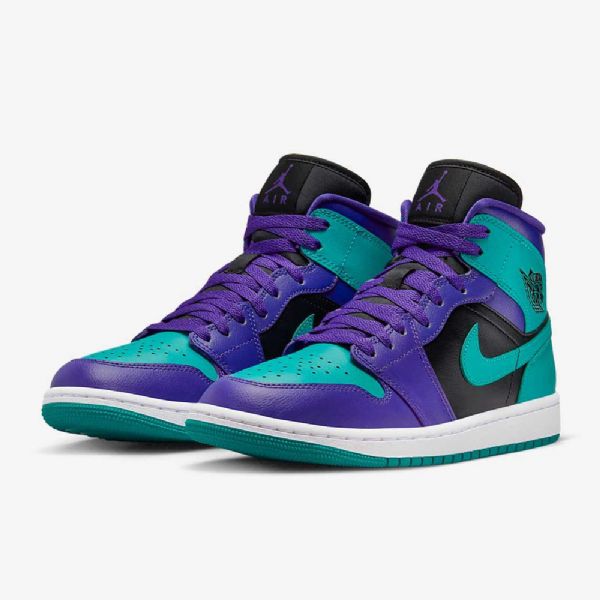 Nike Air Jordan 1 Mid Tops Sko Dame Lilla Svarte Hvite