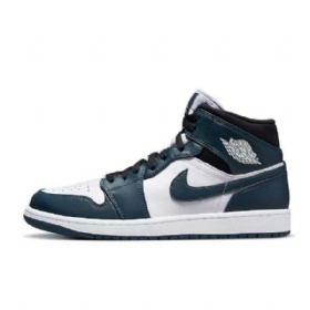 Nike Air Jordan 1 Mid Tops Sko Dame Mørke Marineblå Hvite