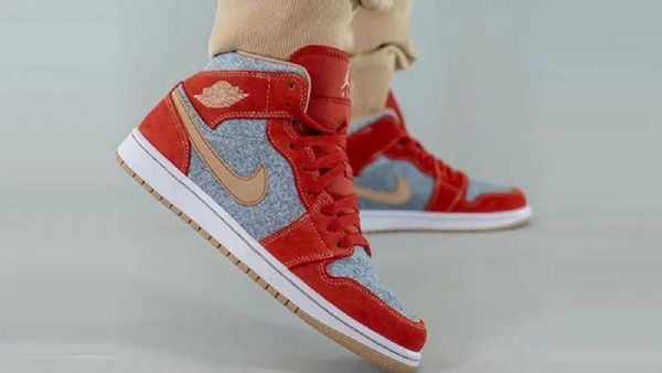 Nike Air Jordan 1 Mid Tops Sko Dame Rød Grå