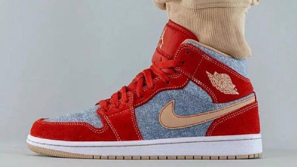 Nike Air Jordan 1 Mid Tops Sko Dame Rød Grå
