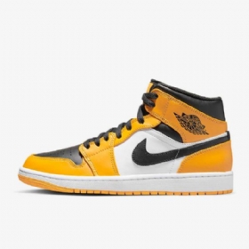Nike Air Jordan 1 Mid Tops Sko Herre Gul Hvite Svarte