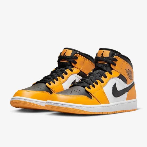 Nike Air Jordan 1 Mid Tops Sko Herre Gul Hvite Svarte