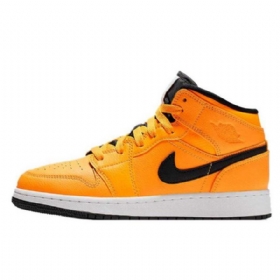 Nike Air Jordan 1 Mid Tops Sko Herre Gull Svarte