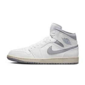 Nike Air Jordan 1 Mid Tops Sko Herre Hvite Grå