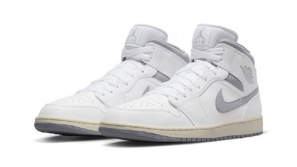 Nike Air Jordan 1 Mid Tops Sko Herre Hvite Grå