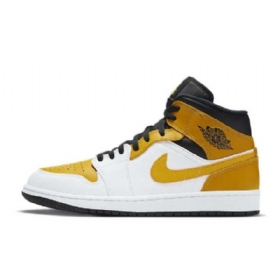 Nike Air Jordan 1 Mid Tops Sko Herre Hvite Gull
