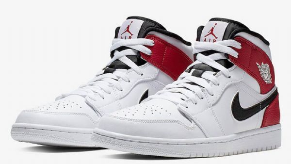 Nike Air Jordan 1 Mid Tops Sko Herre Hvite Rød