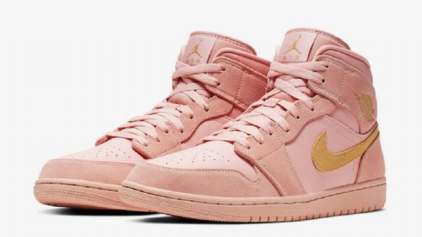 Nike Air Jordan 1 Mid Tops Sko Herre Korall Gull