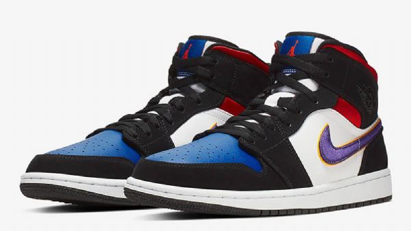 Nike Air Jordan 1 Mid Tops Sko Herre Lilla Hvite Rød